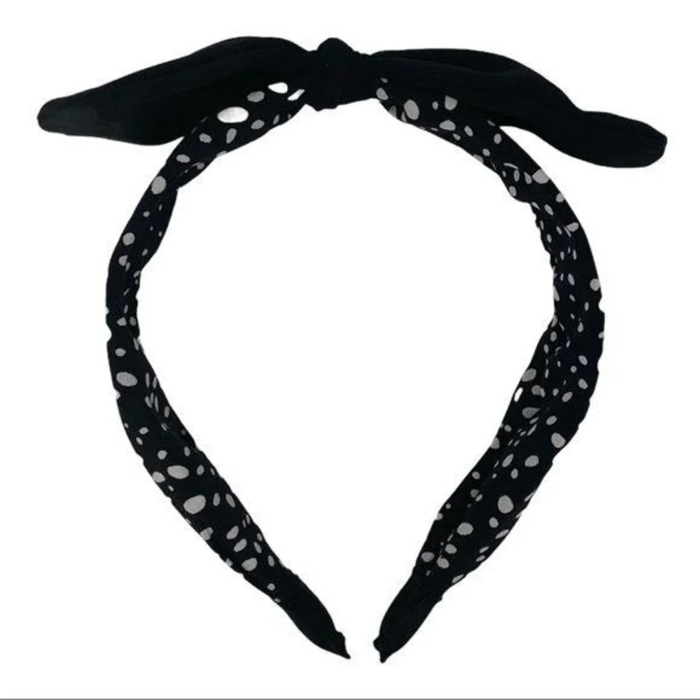 Retro Polka Dot Knot Headband Black White‎ Wide Fabric Hair Accessory